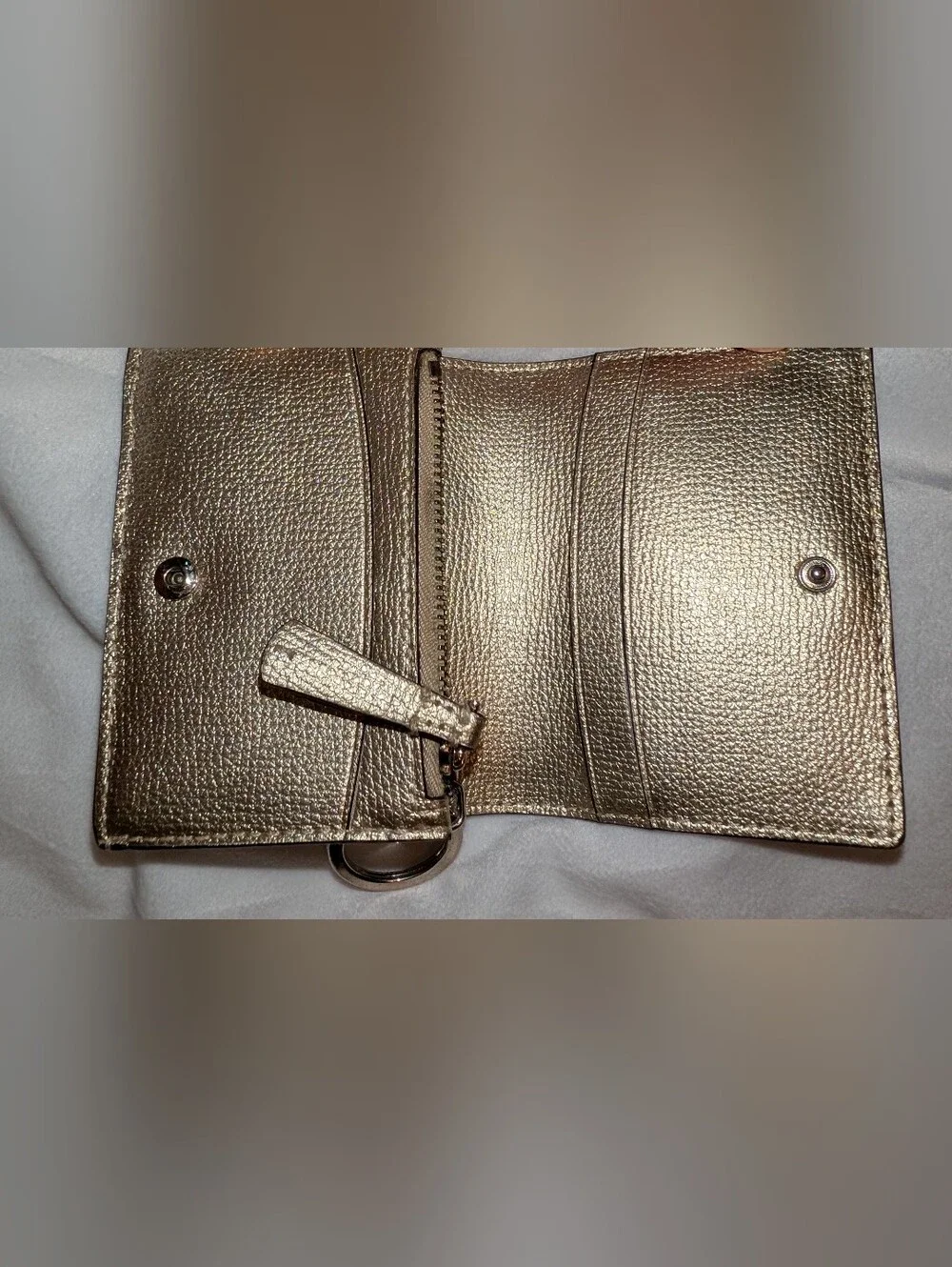 Kate Spade Sylvia Mini Key Ring Bifold Leather Wallet PWRU7239 Pale Gold EUC